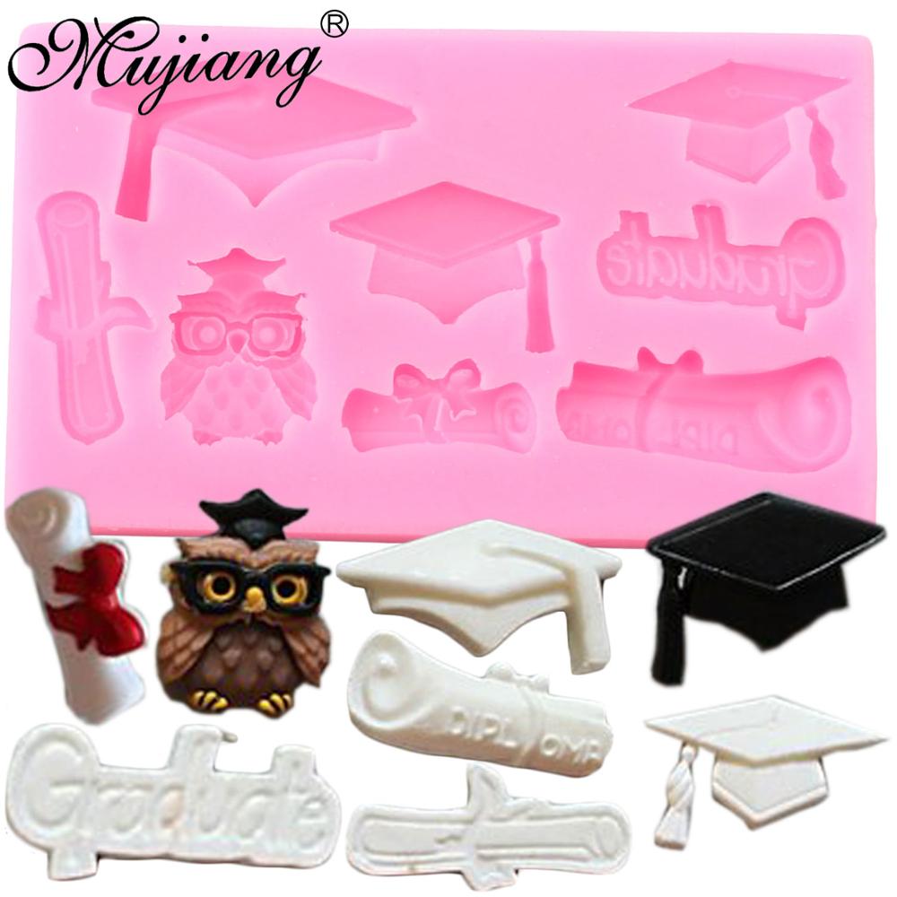 Moldes de silicona para graduación, molde de Fondant con forma de búho para despedida de soltera, herramientas de decoración de pasteles de , arcilla de caramelo, Chocolate, pasta de goma
