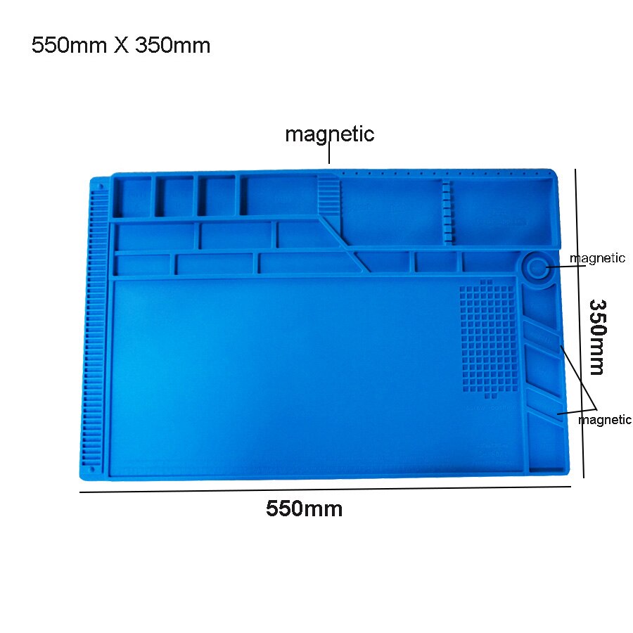 S-160 Silicone Pad Desk Platform 45x30cm for Soldering Station Iron Phone PC Repair Mat Magnetic Heat Insulation No Lead: 550X350MM