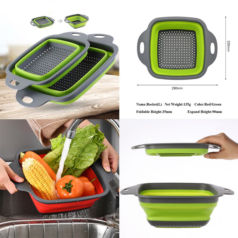 Keukenaccessoires gadgets mandoline groentesnijders snijmachines raspen choppers keukenbenodigdheden gereedschap dingen: Groene opvouwbare mand