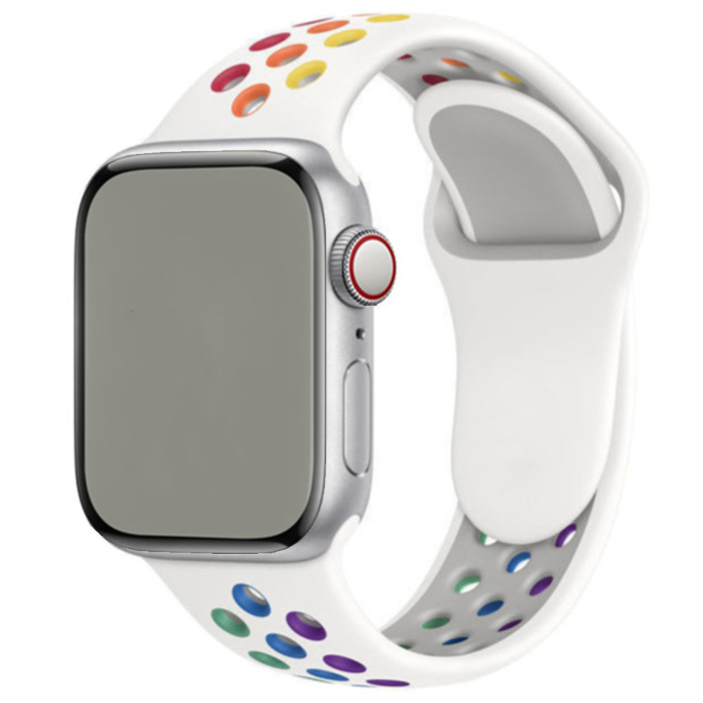 Pulseira de silicone original para apple watch 44mm 45mm 40mm 41mm 46 42mm, pulseira de borracha respirável iwatch series10 9 8 se 7 ultra 2 49mm: BLACK WHITE / 18mm