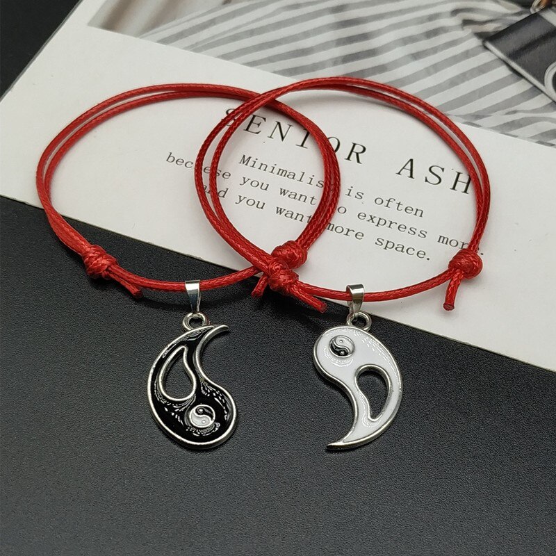 Bracelet Yin Yang de Style chinois pour hommes et femmes, 2 pièces, noir et blanc, corde ajustable, bijoux à la ,