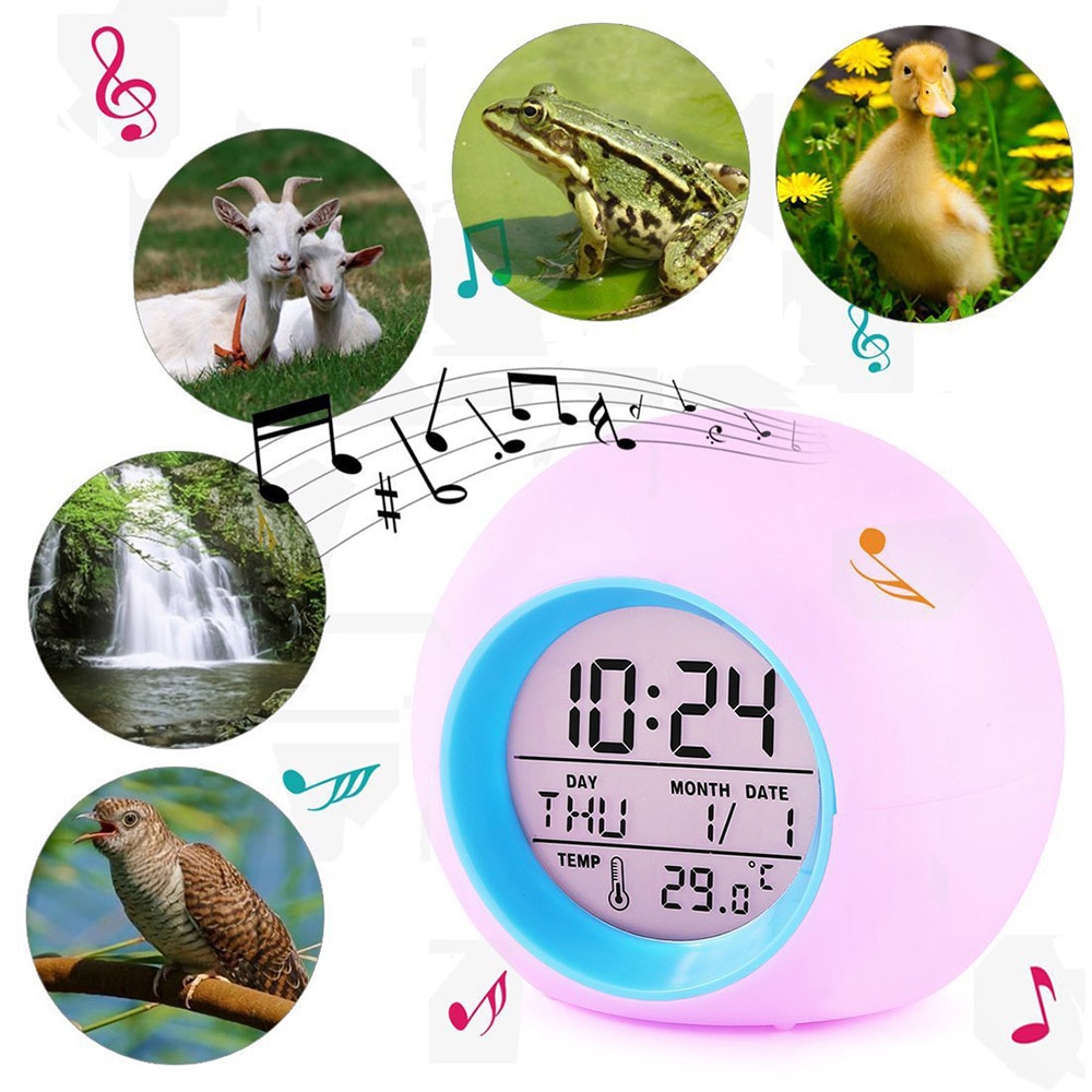 Barn barn musik väckarklocka smart studie timer led nattlampa cirkulär touch sensor sängklocka skrivbord hem tillbehör