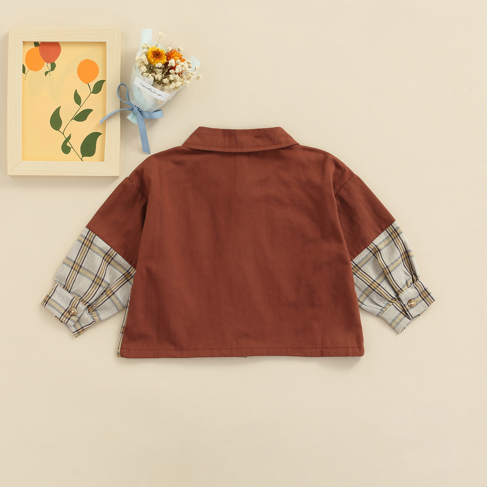 0-24M Neugeborene Jungen Mädchen Herbst Tasten Hemd Kontrast Farbe Patchwork Plaid Langarm Revers Bluse