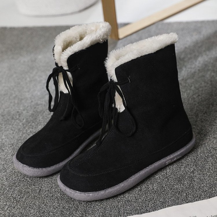 Femmes bottes de neige mi-mollet chaussures antidérapant hiver dames chaussures plates décontracté lacets en peluche chaussures femme grande taille