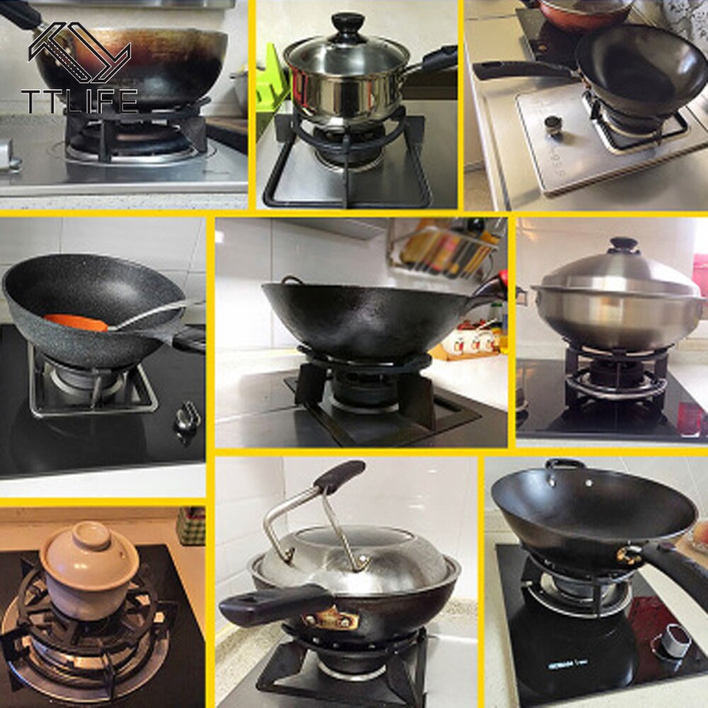 Sort wok stativer støbejern wok pan support rack til brændere beskyttende gaskogeplader komfur køkkenartikler værktøj cook wok stativ