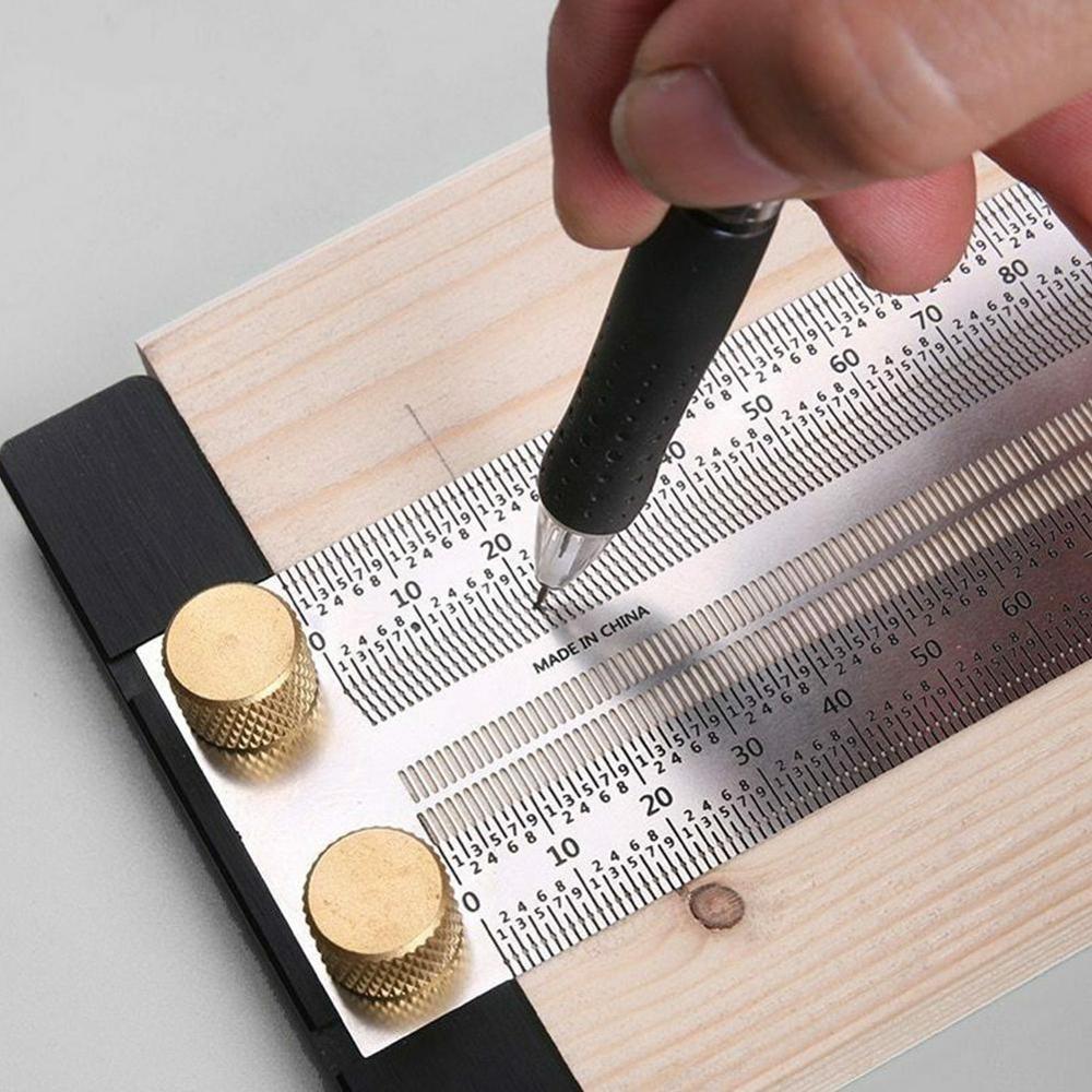 Højpræcisions skala lineal t-type hul lineal rustfrit mærke stregmåler tømrer måleværktøj scribing træbearbejdning  i6 y 6