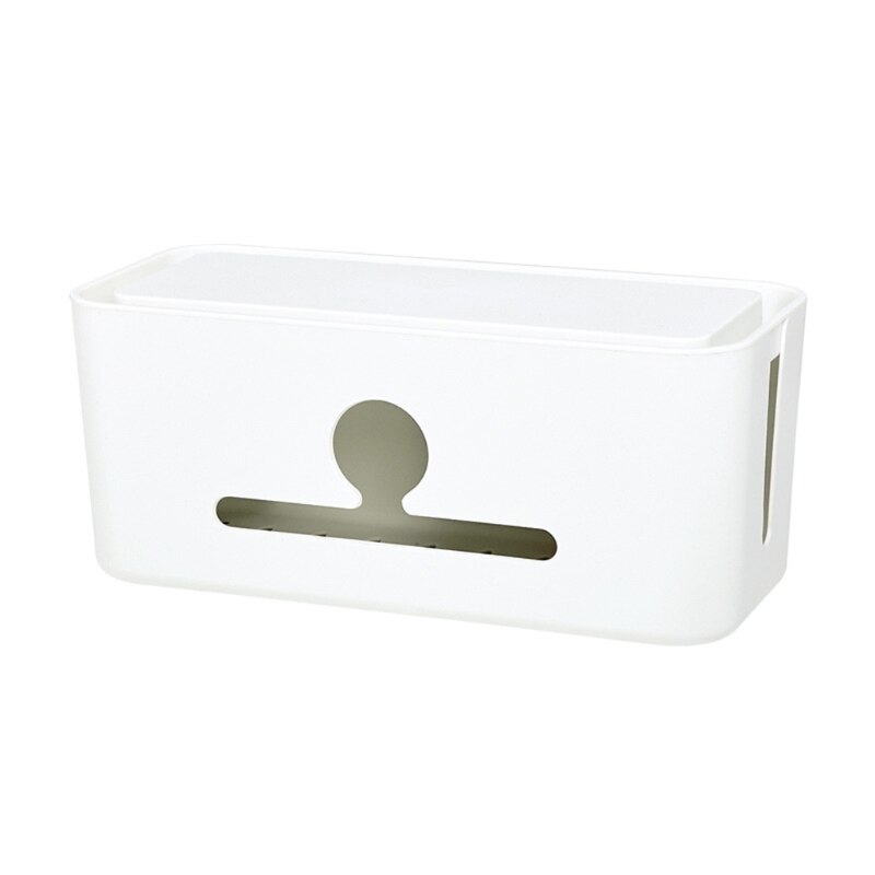 Cable Management Box Charger Socket Adapters Power Strips Wire Storage Case Hide Bin Desk Organizer with Phone Stand: White box white lid