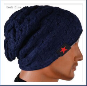 Invierno de los Hombres Calientes estrella cráneo grueso sombrero de las mujeres de punto gorro Reversible Baggy Snow Cap hombre capuchón de gran tamaño Causal Accesorios: Dark blue