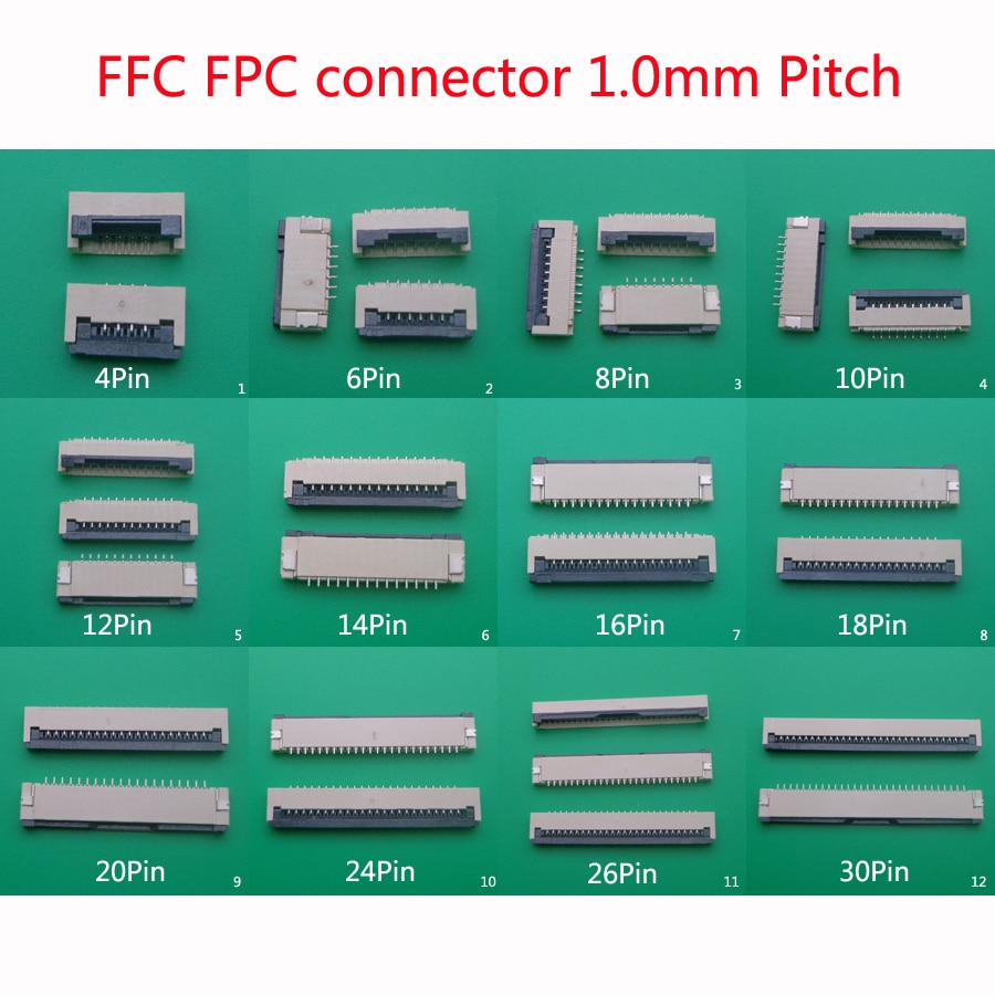 10 stücke FFC FPC stecker 1,0mm 4/6/8/10/12/14//16 /18/20/24/26/30 Pin Flip Typ Band Flache Connector Bottom Kontaktieren