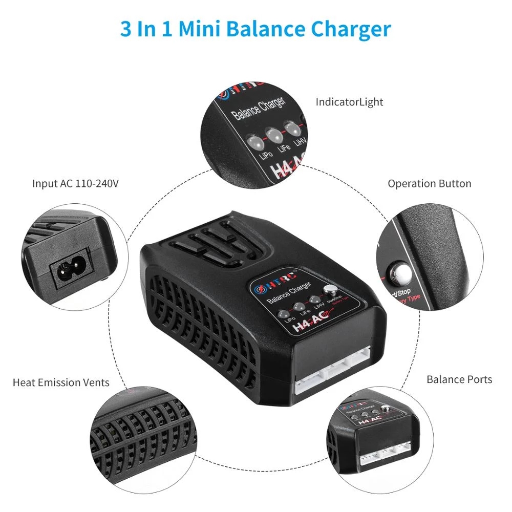 HTRC H4AC 20W 2A Lipo Batterij Blance Oplader Voor 2-4s Lipo Leven LiHV Batterij Pocket Type RC Oplader met Garantie
