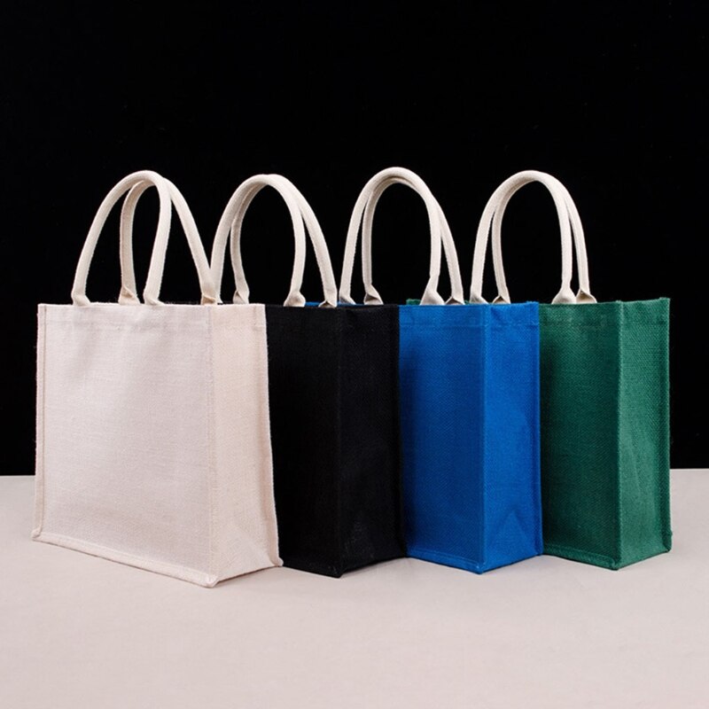 D0LF Jute Tote Met Handvatten Casual Grote Capaciteit Tote Herbruikbare Schoudertas Blank Clutch Bags Voor Borduurwerk Afdrukken