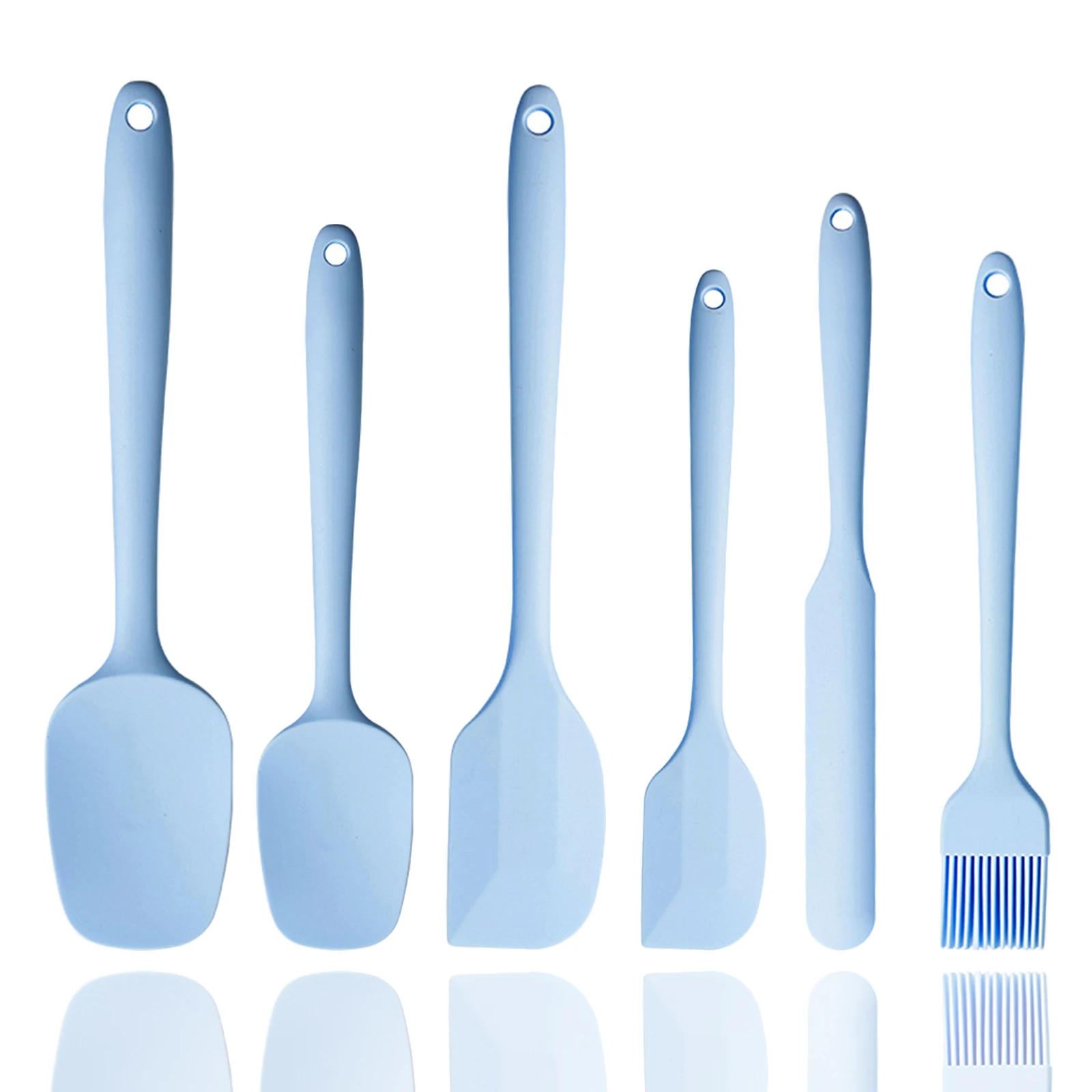 Graues 6-teiliges Silikon-Spatel-Set, lebensmittelecht, antihaftbeschichtet, hitzebeständige Spatel, Wender zum Kochen, Backen, Mischen, Backen: Blau