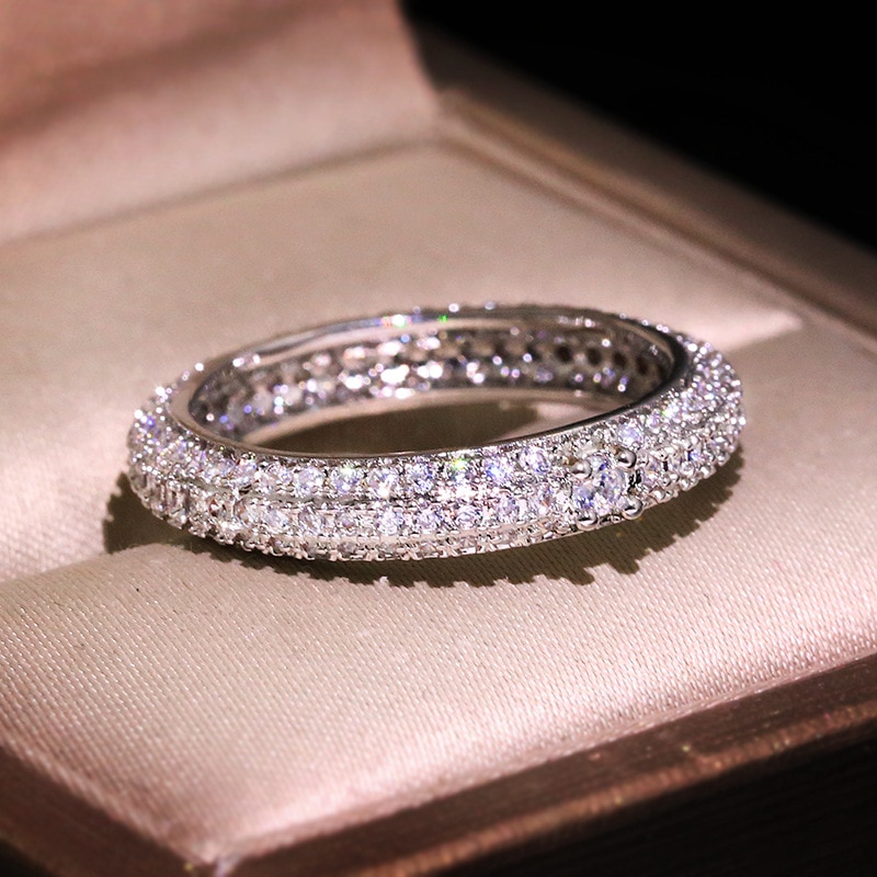 Shiny Echt 925 Stempel Ringe für Frauen Klassische AAA CZ Silber Hochzeit Ring mit Stempel Weibliche Schmuck Anel