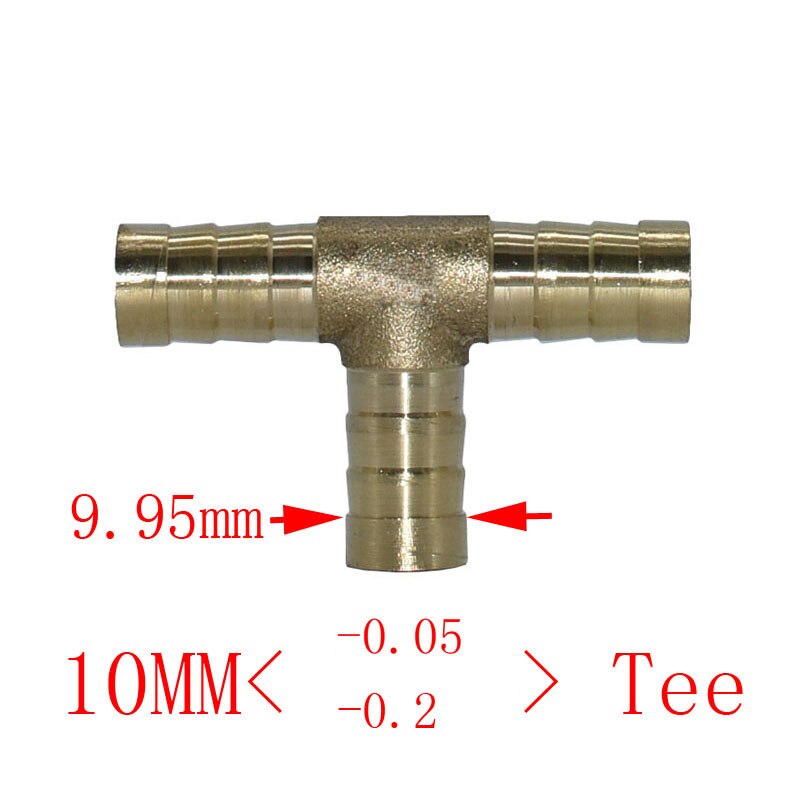 wxrwxy Brass 10mm Tee barb connector 8mm Tee air-valve barb tubing splitter Hose adapter Industrial hose adapter 5pcs