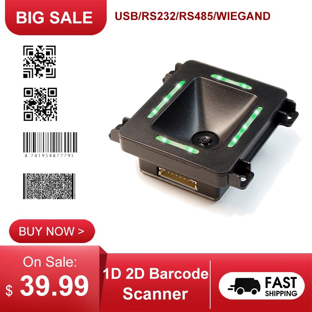 Embedded 1D 2D Barcode Scanner QR Bar Code Reader Module Scanner Auto Scanning for Gate Machine Tickets Checking Mobile Payment