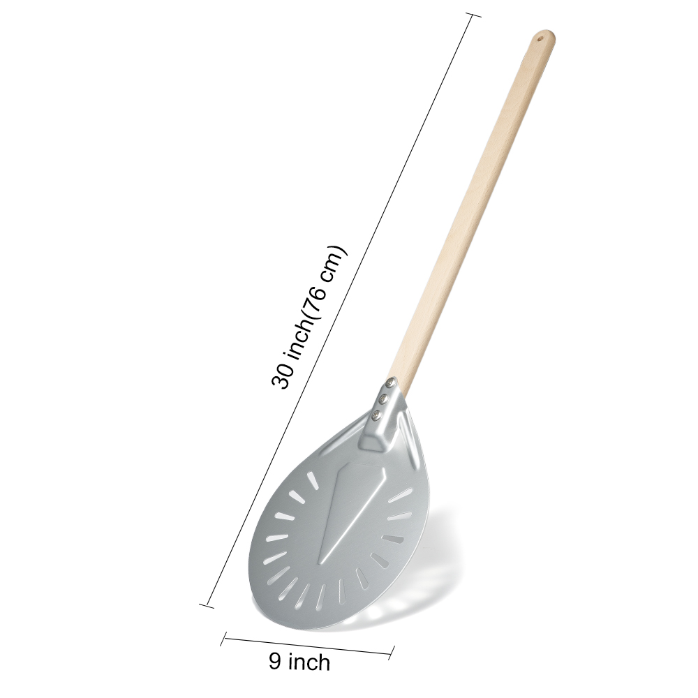 SHANGPEIXUAN Perforated Pizza Peel with Turning Pizza Peel Wood Handle Pizza Shovel Anodized Short Spatulas Baking Tools: light yellow