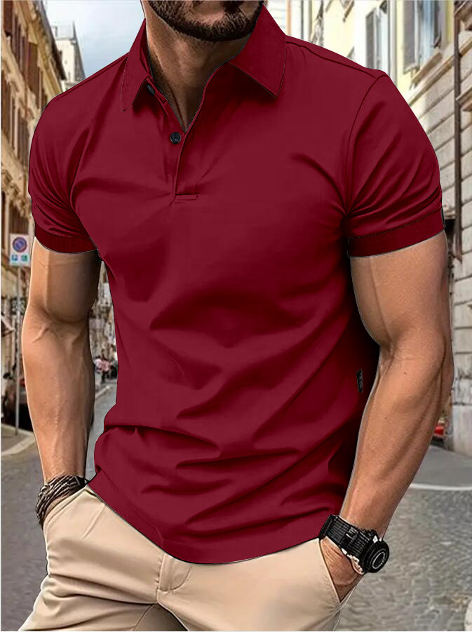Manica corta da uomo Tinta unita manica corta casual quotidiana risvolto casual manica corta abbottonata T-shirt top casual da uomo: S / Borgogna