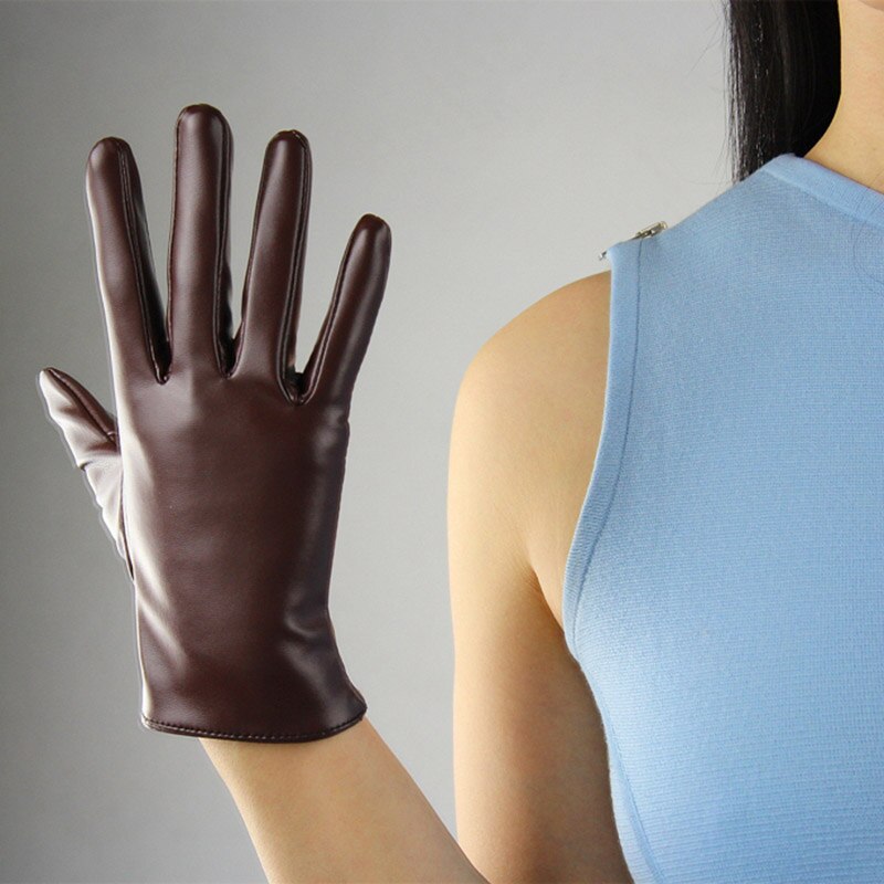 Handschuhe Frauen Kurze Simulation Leder PU21cm Ungefüttert Dunkelbraun Kaffee Farbe TB35: light brown