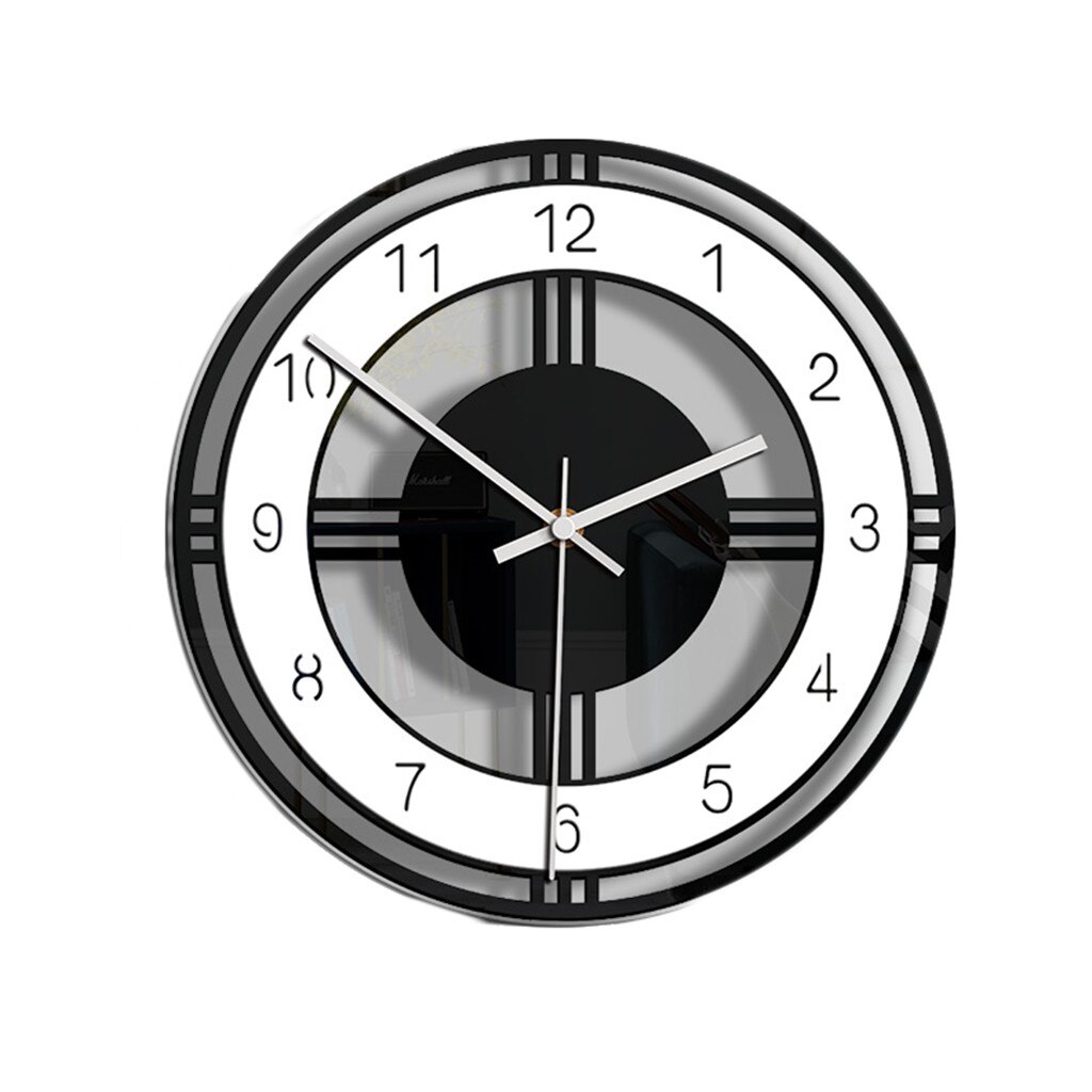 Reloj de pared de estilo nórdico, silencioso, acrílico, transparente, Retro, de hierro, cara redonda, decoración grande para exteriores, color negro: C
