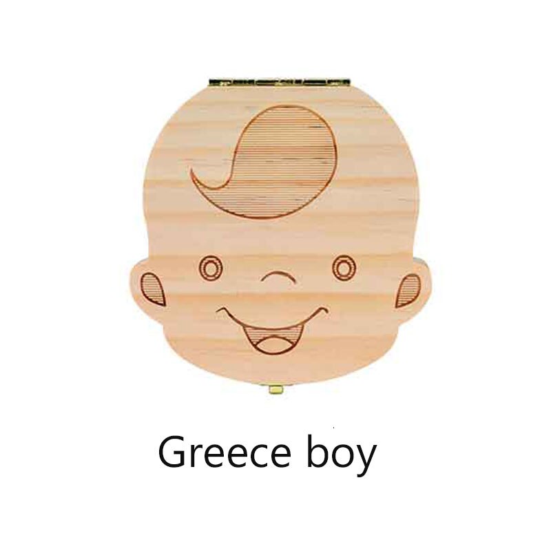 Nederlands/Engels/Griekenland/Portugal Spaans Tand Houten Box Organizer Melk Tanden Hout Opslag Verzamelen Tanden Navelstreng doos: greece boy