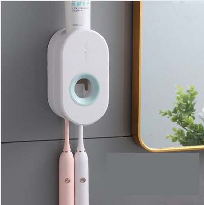 Automatisk tandpasta dispenser badeværelse tilbehør vægmonteret klemme til værktøj til tandbørste til voksne og børn: Hvid