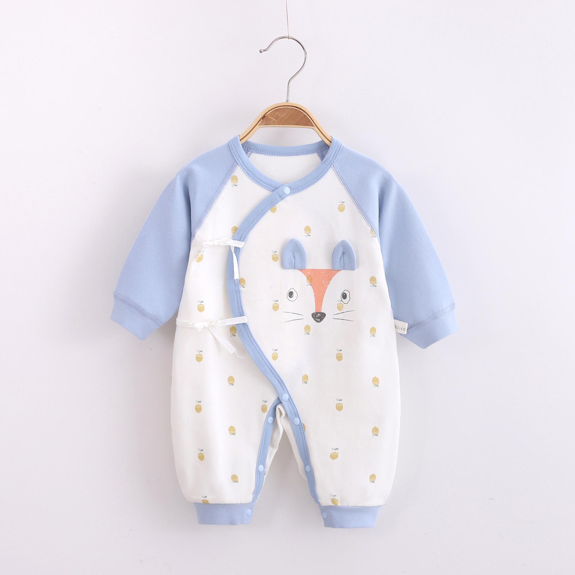 Pasgeboren Baby Jongen Meisje Jumpsuit Puur Katoen Leuke Leeuw En Kleine Vos Lange Mouwen Jumpsuit Baby Kleding Pyjama Vier seizoenen: Blue fox / 59