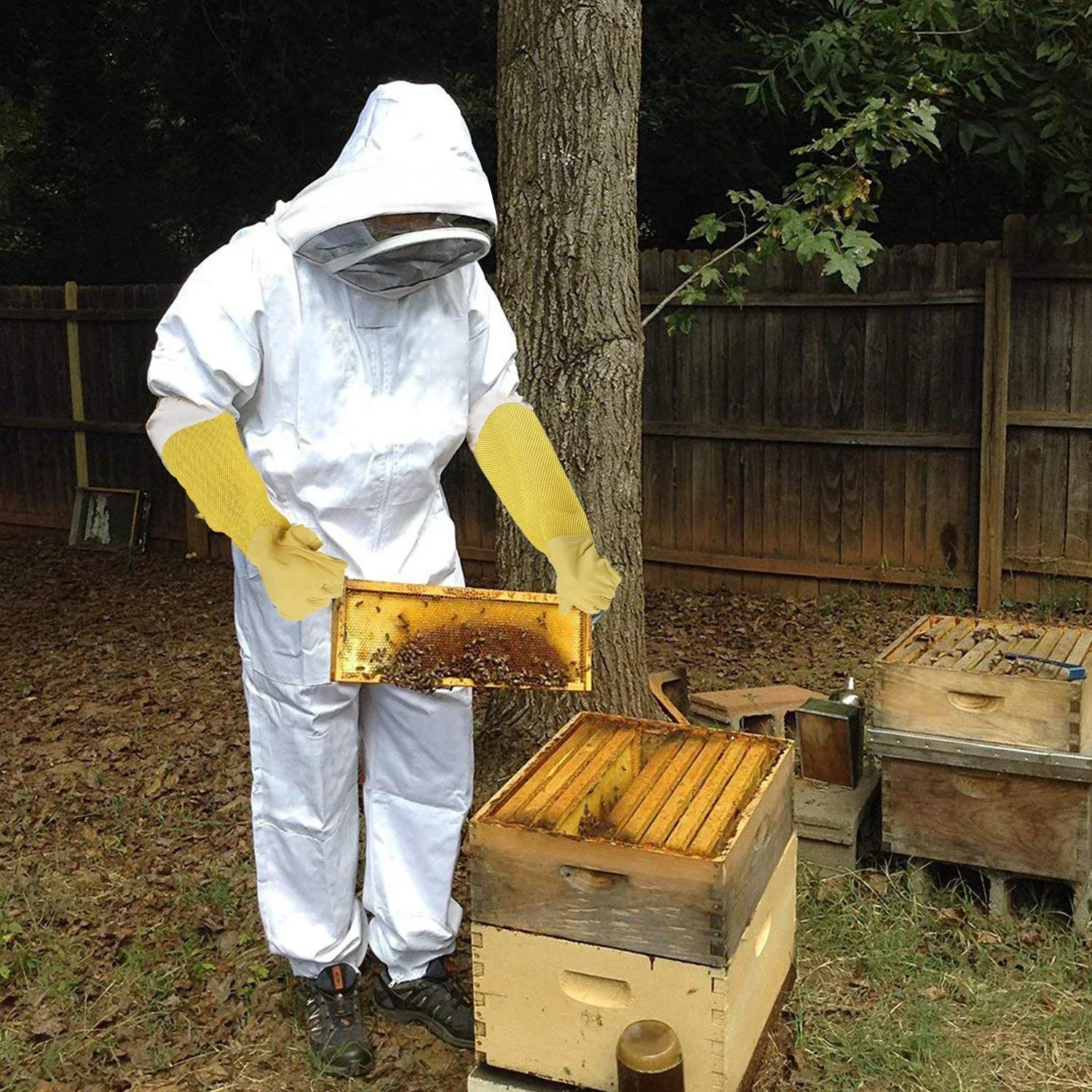 Bienenanzug für Männer und Frauen, stichfest, Bienenzuchtanzug, Imkerkostüm mit Handschuh und belüfteter Kapuze, Bienenoutfit, Bienenzuchtzubehör
