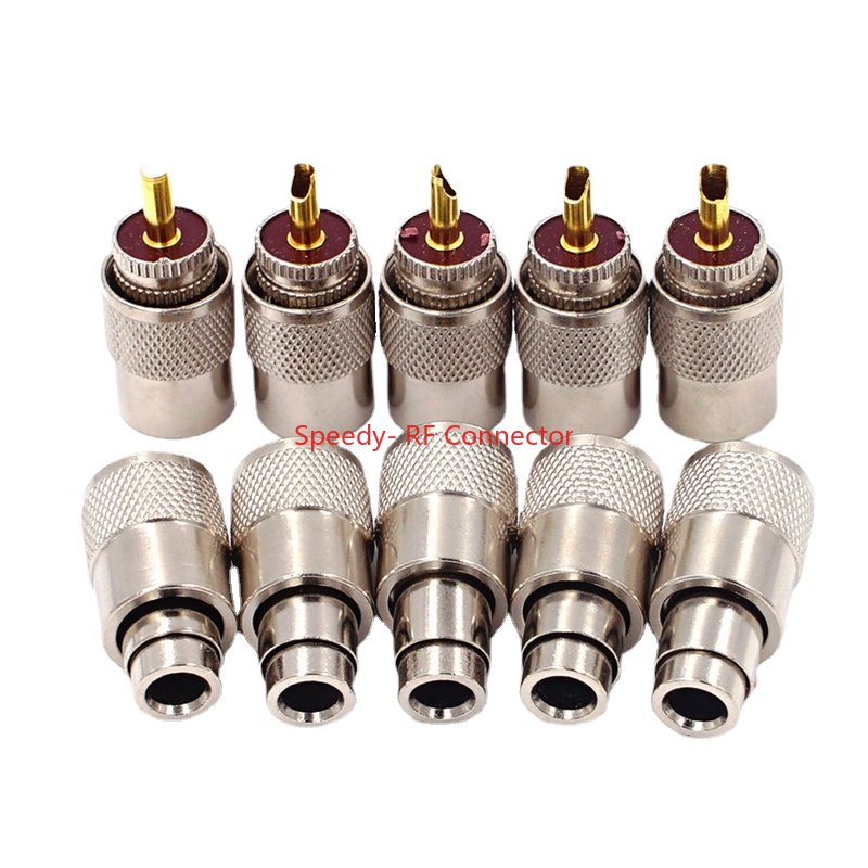 Conector de acoplamiento atornillado PL259 UHF macho reductor de soldadura UHF para Cable Coaxial RG58 RG142 LMR195 RG400 rápida
