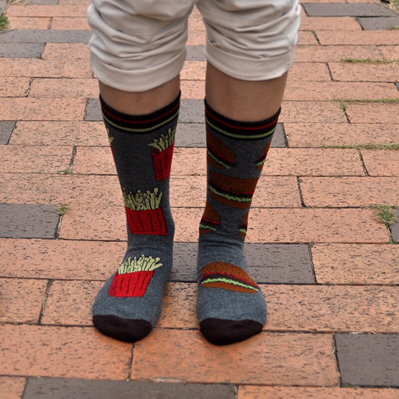 Casual Bijpassende Sokken Vrouwen Unisex Verschillende Combinaties Gitaar-Opmerkingen Hamburger-Fries Grappige Katoenen Lange Kerst Sokken