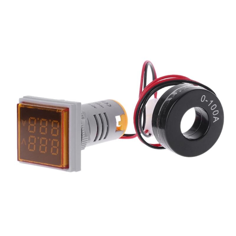 Square LED Digital Dual Display Voltmeter &amp; Ammeter Voltage Gauge Current Meter AC 60-500V 0-100A: YELLOW