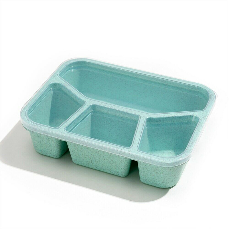 4 Compartment Lunch Box Kids Adults Food Container Wheat Fiber Bento Storage Box Lunch Container Home Kitchen Tableware Supplies: Green