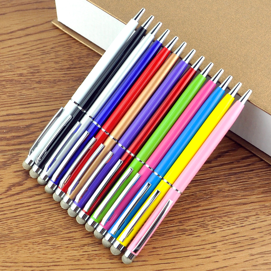 2 In 1 Mini Metal Capacitive Touch Screen Microfiber Stylus With Roller Ballpoint Pen For Apple iPad iPhone