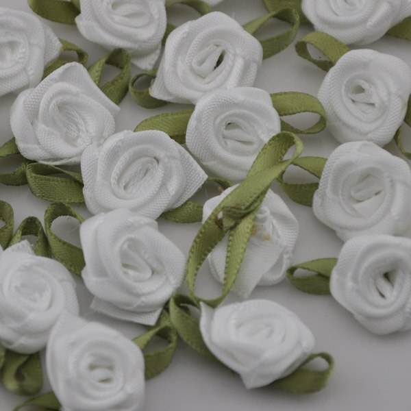 50 pcs Satin ruban fleurs arcs Rose couture mariage Appliques artisanat B039: White