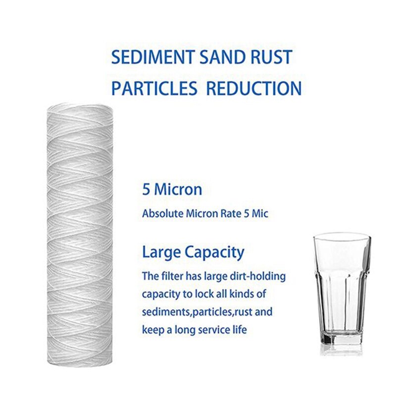 4 Pcs 5 Micrometre String-Wound Sediment Filter ,Sediment Filter, Universal Replacement 10 Inch RO Unit