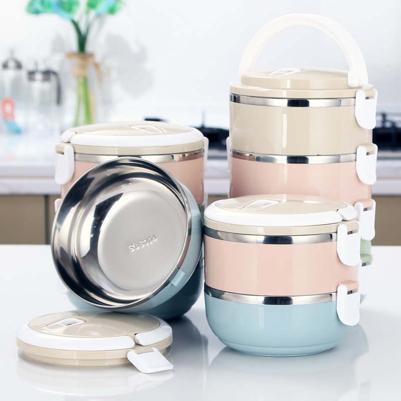 Stainless Steel Lunch Box Thermal Microwavable 1/2/3/4-layer Bento Box Lunch Thermos Food Storage Container Keep Warm Lunch Case