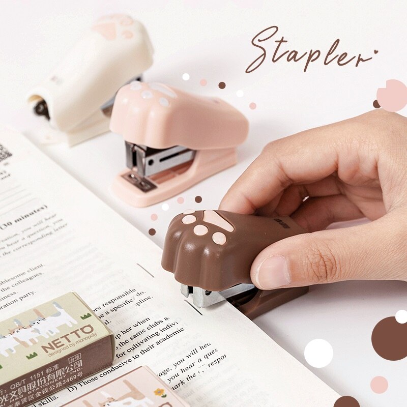 Portable Mini Stapler Set 1000pcs 12# Staples Cute Cat Paw Paper Binder Stationery Office Binding Tools School Supplies F622