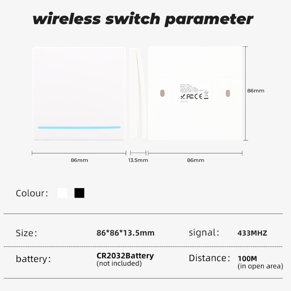 433Mhz wireless Wall Switch rf 86 wall panel transmitter Safety Switch and AC 110V 220V relay interruptor for Light Lamp