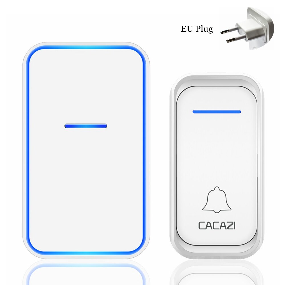 CACAZI Draadloze Deurbel Waterdicht 300M Remote 1 2 Knop 1 2 Ontvanger US EU UK Plug Smart Home Welkom bellen Deurbel: white 1x1 EU
