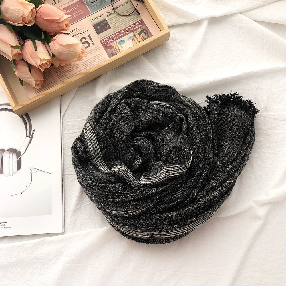 Bufanda de lino y algodón para hombre, Bufandas con borlas a rayas negras y marinas, chal para hombre, accesorios de para hombre, Bufandas