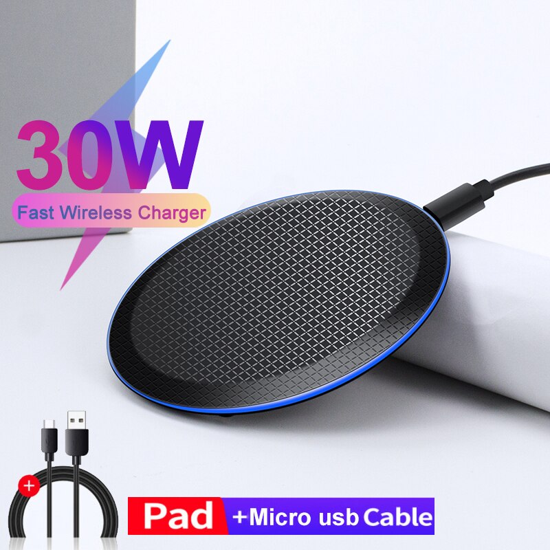 Amzish – chargeur sans fil rapide Qi 30W, tapis de charge sans fil pour iPhone 12 11 Pro Xs Max Mini X Xr 8, Samsung s8 s9 s10 note: 30W WG