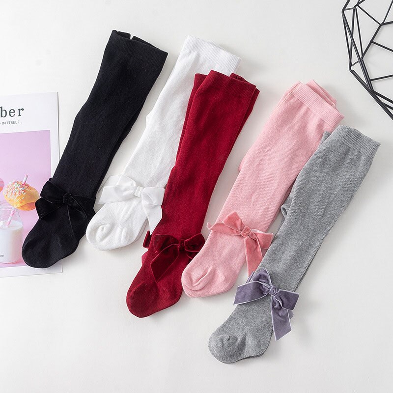 Mallas para niña de 0 a 24 meses, lazos grandes, medias de algodón suave para bebé, invierno y otoño, medias para niña pequeña