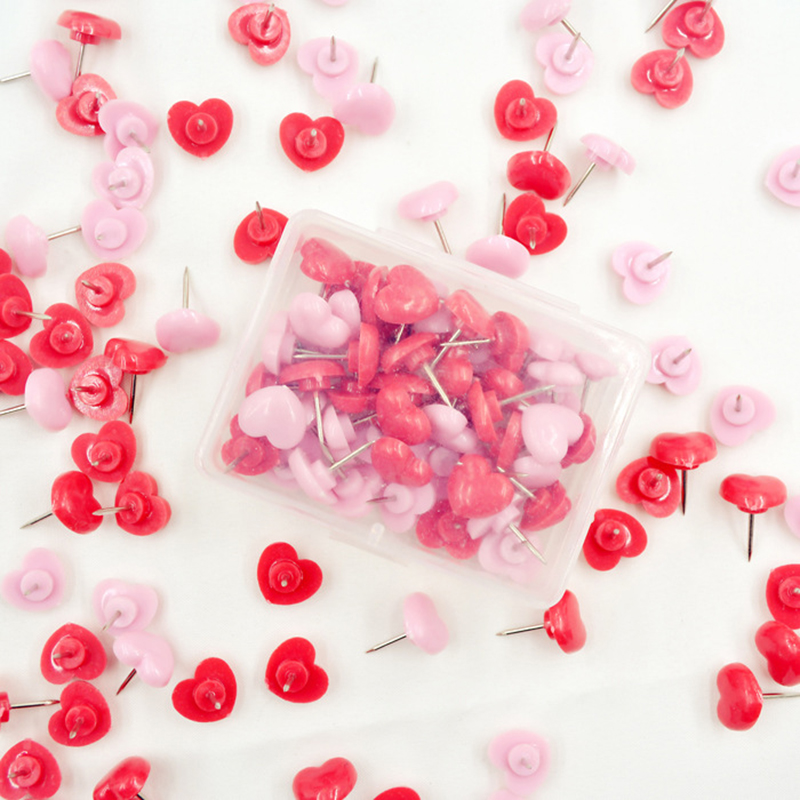 50 Stuks Roze Rood Hart Punaise Push Pins Plastic Stationaire Kurk Boord Veiligheid Gekleurde Pins Kantoor School Binding Accessoires