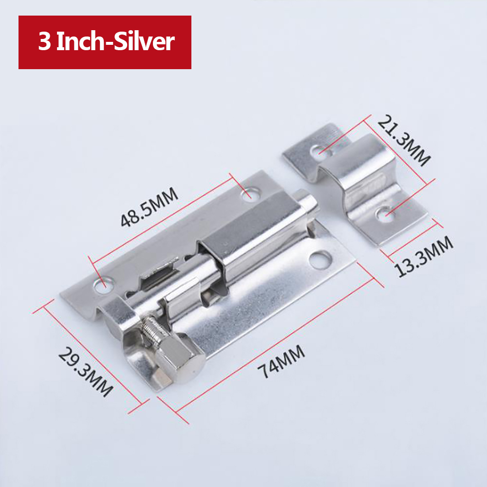 Verrou de porte en acier inoxydable de 1.5/2/3/4 pouces, solide, coulissant, loquet à loquet, agrafes, quincaillerie de porte de sécurité: Silver-3 inch