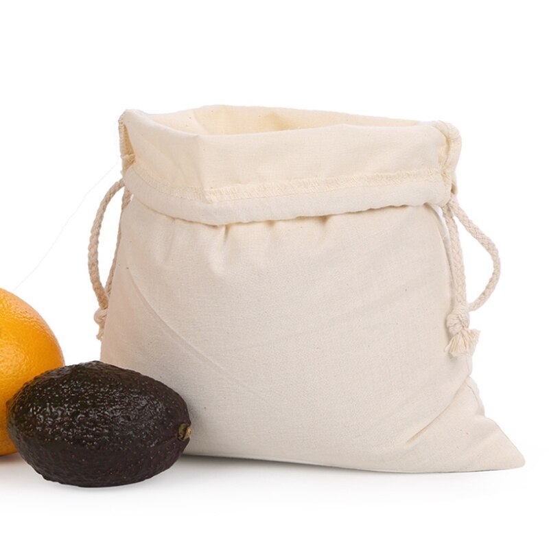 A Set of 6, Double Drawstring Cotton Bag, Rice Flour Bag, Vegetable and Fruit Shopping Bag, Supermarket Shopping Bag