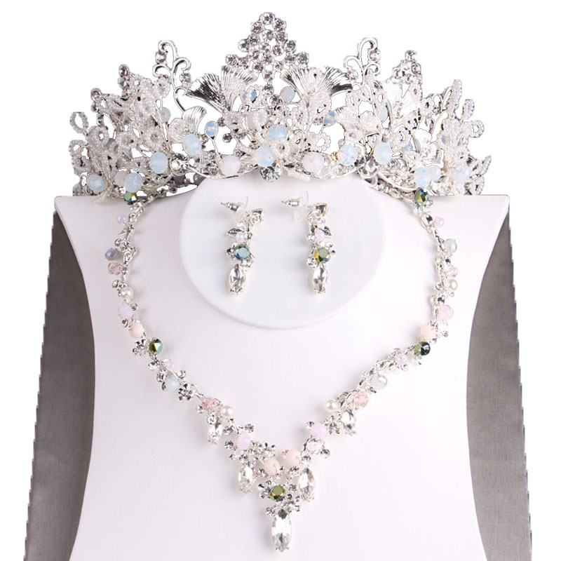 Luxe Bloemen Crystal Bridal Jewelry Sets Bruiloft Kronen Pageant Diadeem Earring Choker Ketting Set Afrikaanse Kralen Sieraden Set