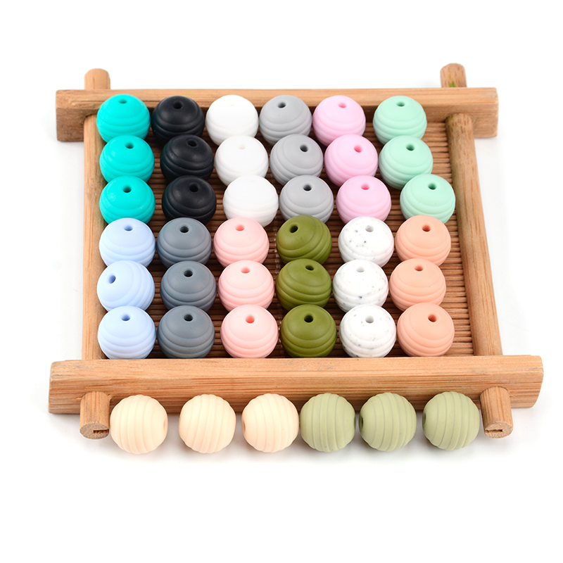 LOFCA – perles de dentition en Silicone pour bébé, 20 pièces, en spirale, rondes de alimentaire, 15mm, DIY, perles filetées sans BPA, anneaux de dentition pour bébé