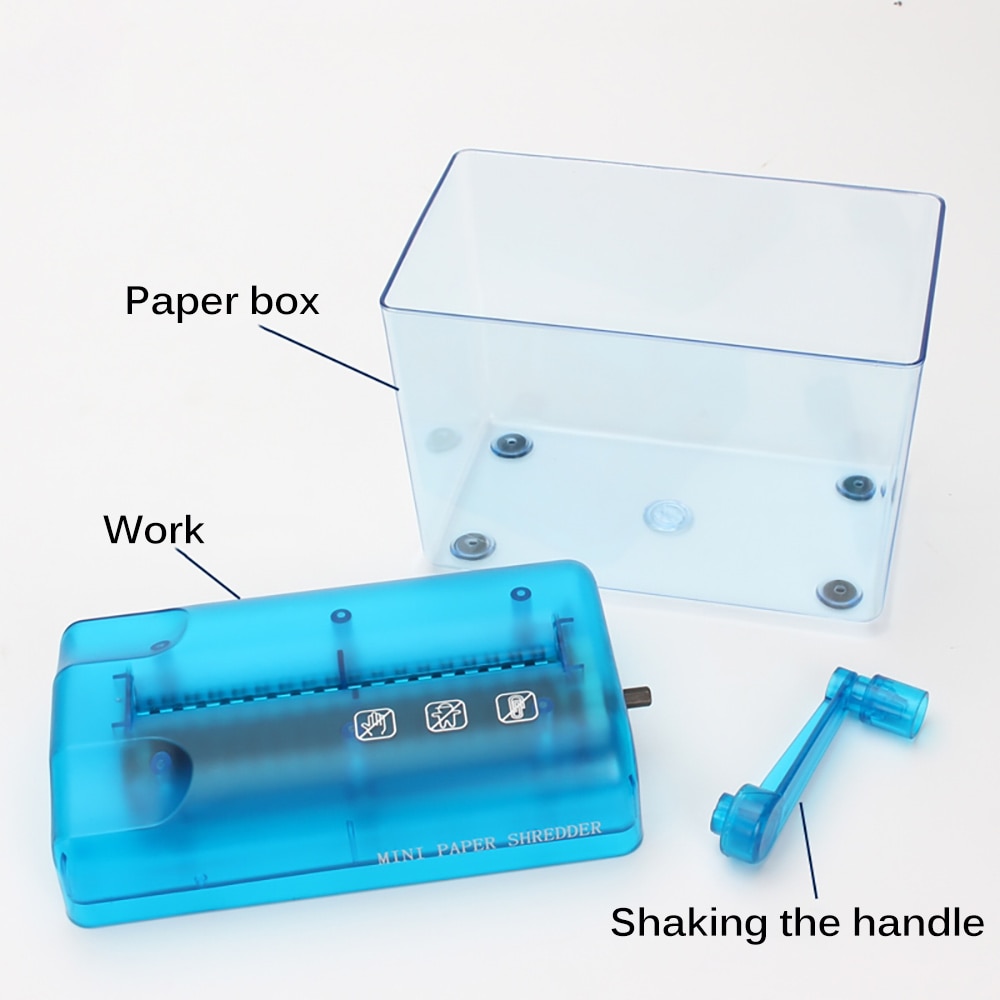 A6 Mini Hand Crank Blue Shredder Crusher Destroyer Paper Documents Cutting Machine-Scll Office Home Manual Paper Shredder