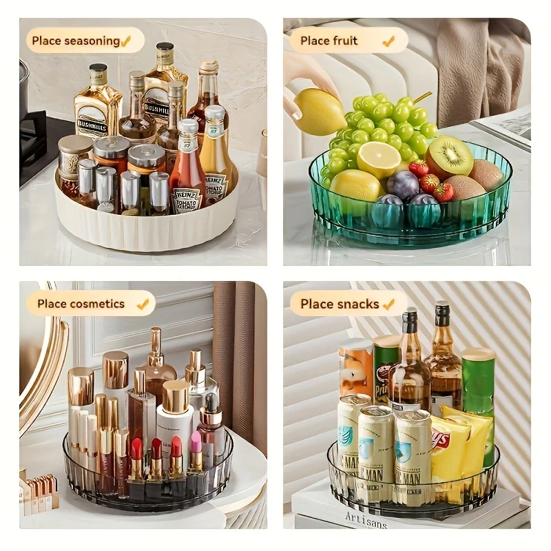 Rotating Tray Spice Rack Pantry Cabinet Turntable Base Storage Bin Kitchen Organizer For Seasoning Cosmetic Storage Box