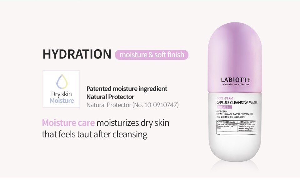 LABIOTTE, código-cápsula Derm, agua limpiadora, 120ml, limpieza facial Suave coreana sin irritación, limpieza profunda para el cuidado sensible: Hydration