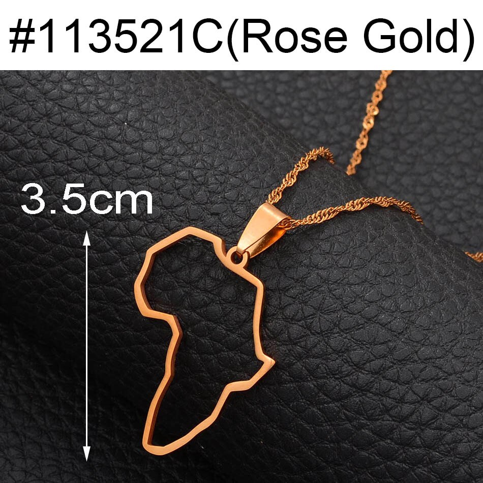 Anniyo áfrica perfil mapa pingente colares cor de ouro contorno mapas africanos jóias etíope nigéria gana congo étnica #113521: Rose Gold 3.5cm / 60cm Thin Chain